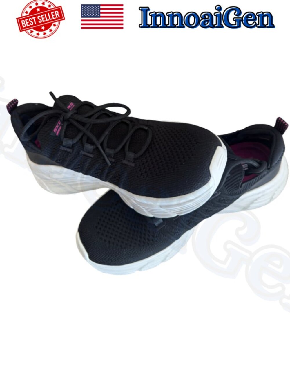 Skechers BOBS Sport Squad Leveled Ground Sneakers Black Pink Women's Size 7 NWB